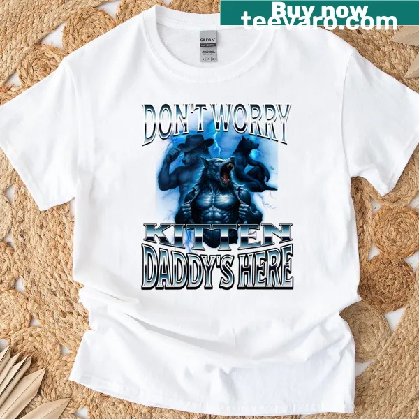 Funny cat dad shirt with wolf graphic and humorous text