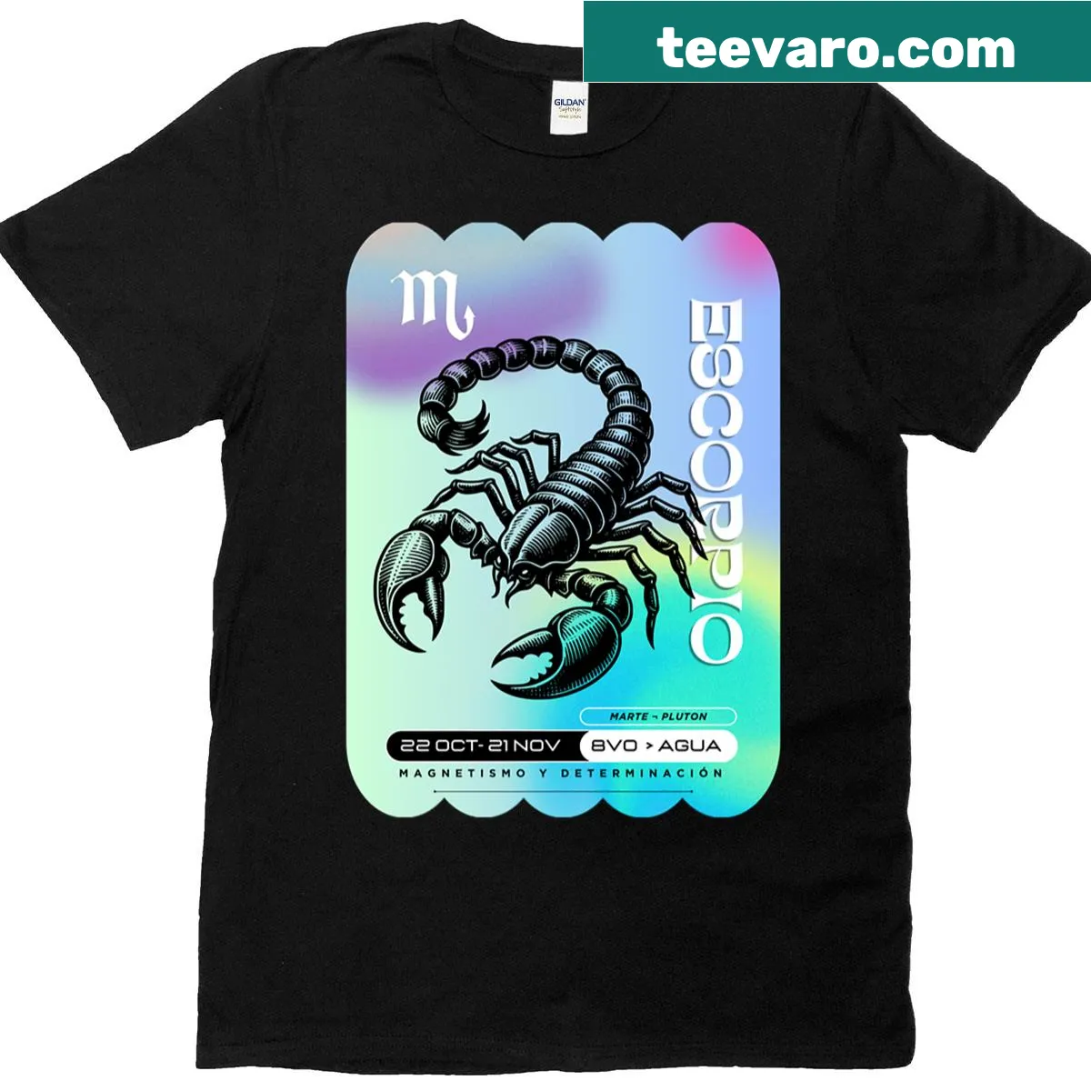 Scorpio zodiac sign t-shirt with bold typography — on a men's t-shirt