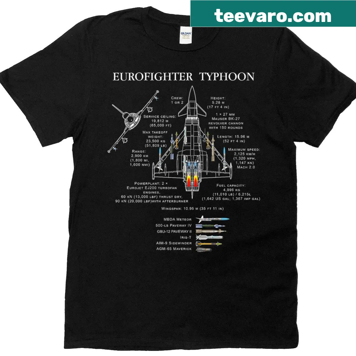 Illustration of Eurofighter Typhoon jet on a T-shirt — on a men's t-shirt