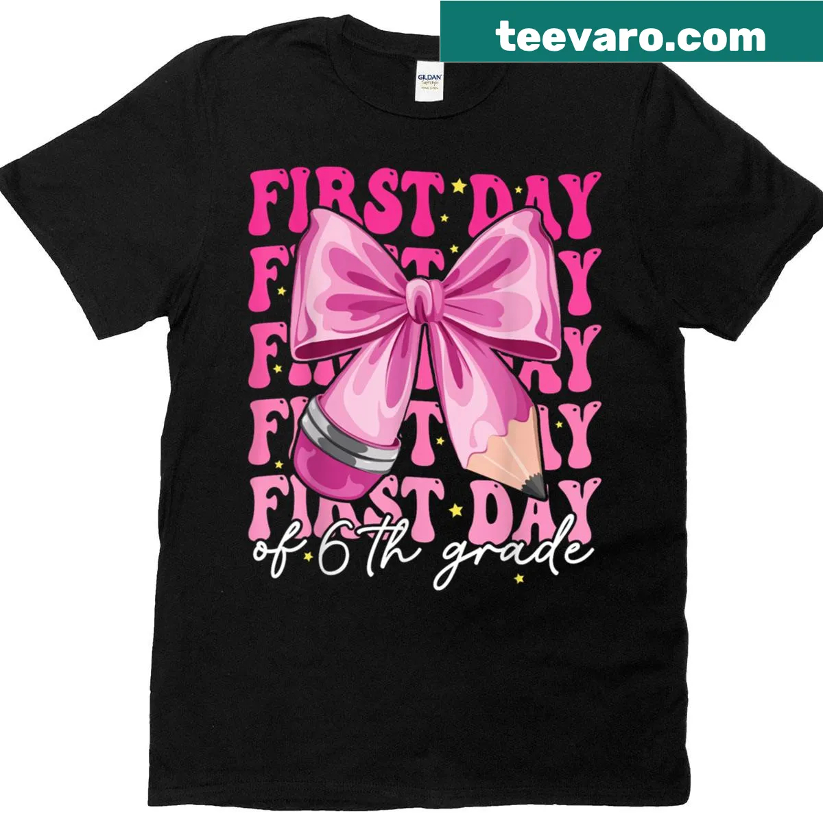 Cute T-shirt for girls featuring first day of 6th grade text — on a men's t-shirt