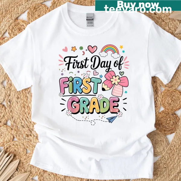 Illustration of first grade themed design on a T-shirt for girls