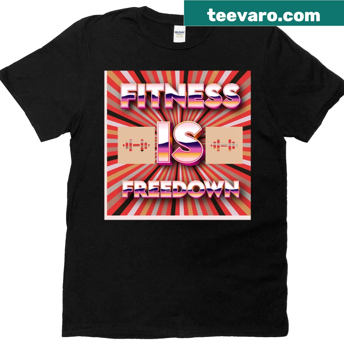 Inspirational Fitness Is Freedom T-shirt design in bold typography. — on a men's t-shirt