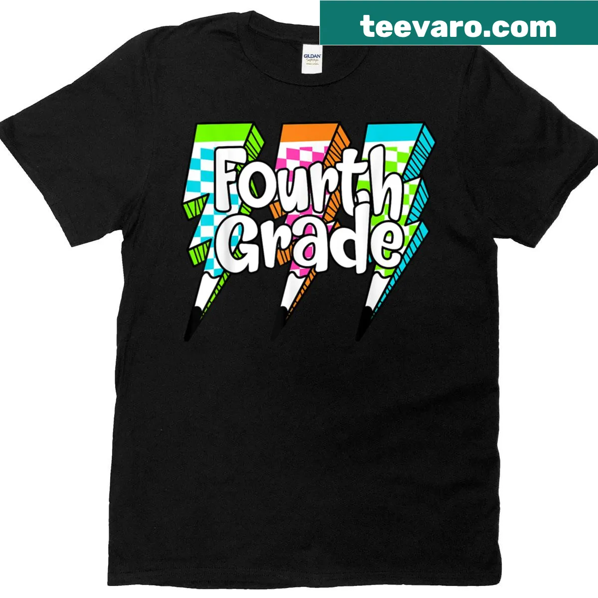 Illustrative T-shirt with a lightning bolt and pencil design — on a men's t-shirt