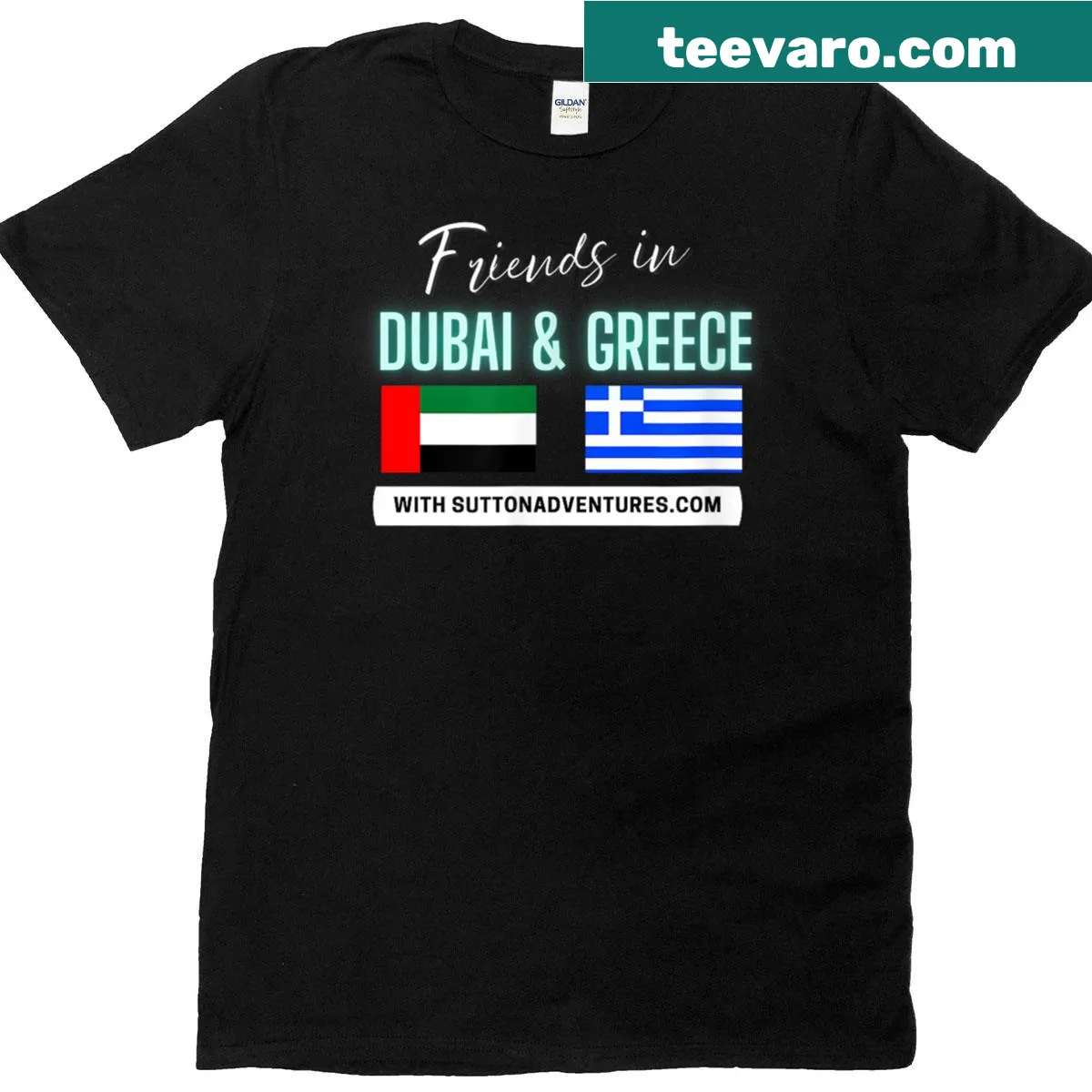 T-shirt celebrating friendship between Dubai and Greece. — on a men's t-shirt