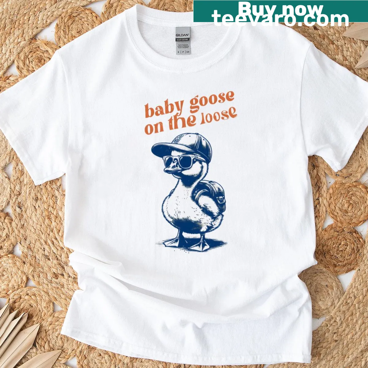 Illustrated baby goose design for back-to-school fun on a t-shirt — on a men's t-shirt