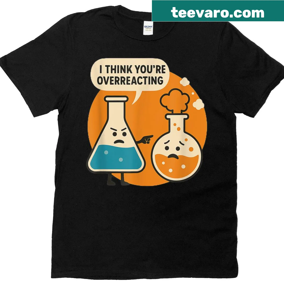 T-shirt with humorous chemistry pun and graphics of beakers — on a men's t-shirt