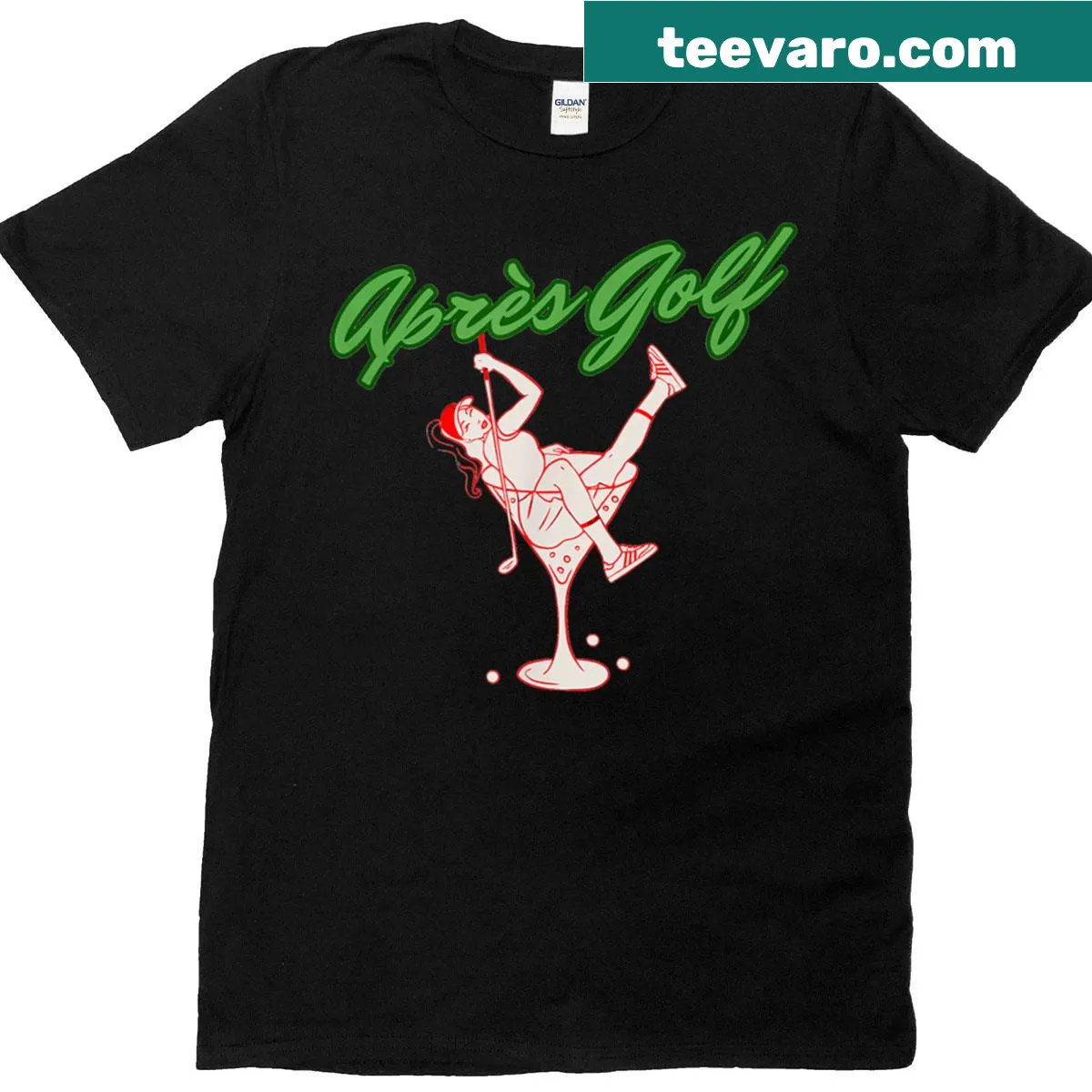Retro T-shirt with a girl golfer in a martini glass illustration — on a men's t-shirt