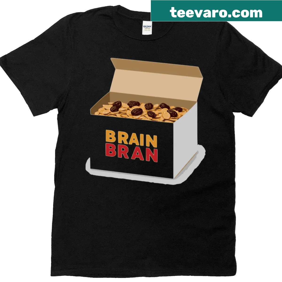 Retro Brain Bran cereal graphic T-shirt with humorous text — on a men's t-shirt