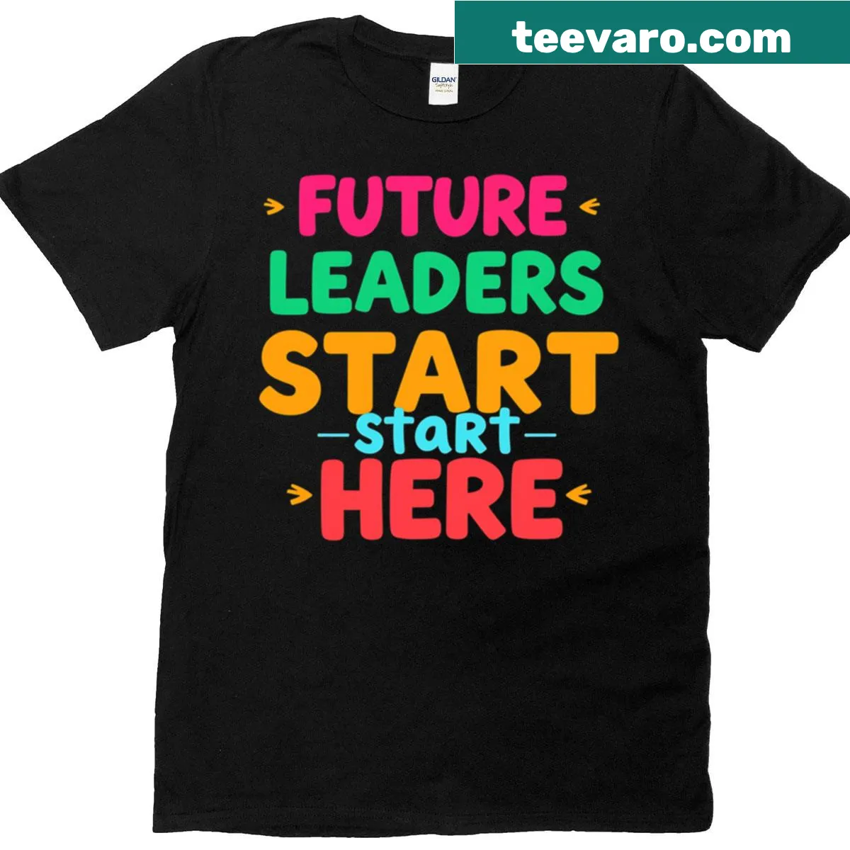 Inspirational T-shirt stating 'Future Leaders Start Here' — on a men's t-shirt