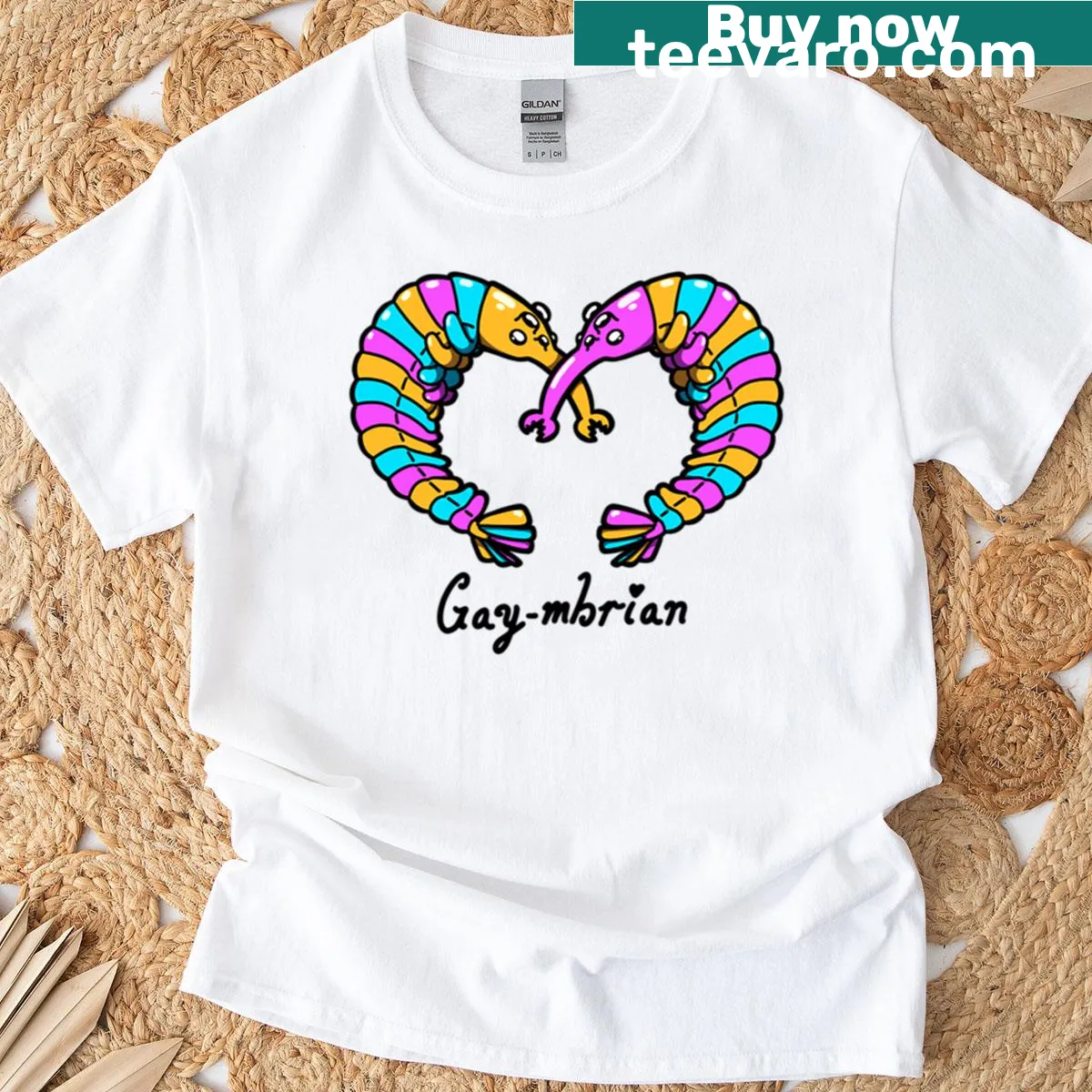 Playful t-shirt featuring the phrase 'Gay Cambrian' — on a men's t-shirt