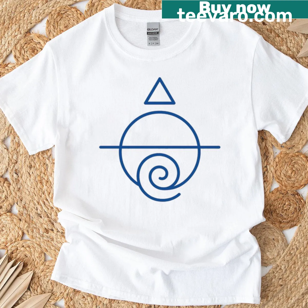 Spiral Arc II initiation glyph graphic T-shirt — on a men's t-shirt