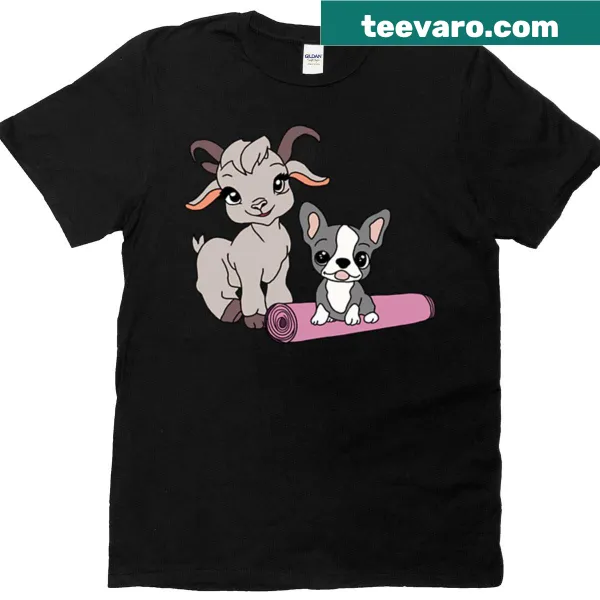 Illustration of goats in yoga poses on a playful t-shirt