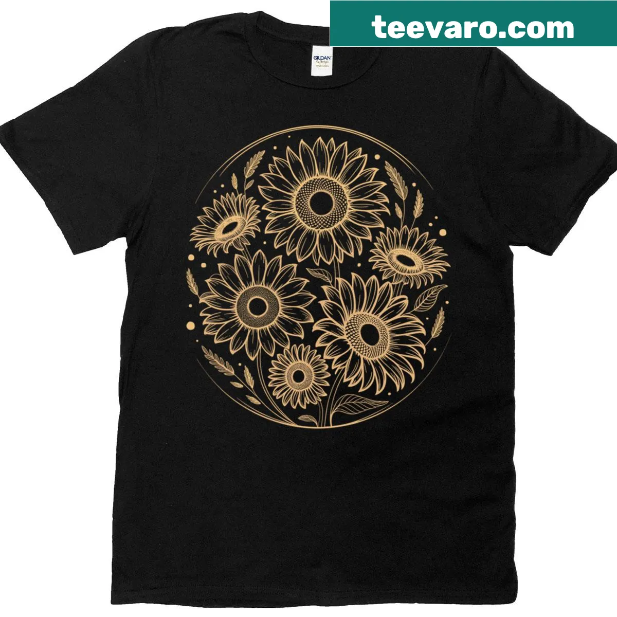 Illustration of a sunflower with Fibonacci spiral design. — on a men's t-shirt