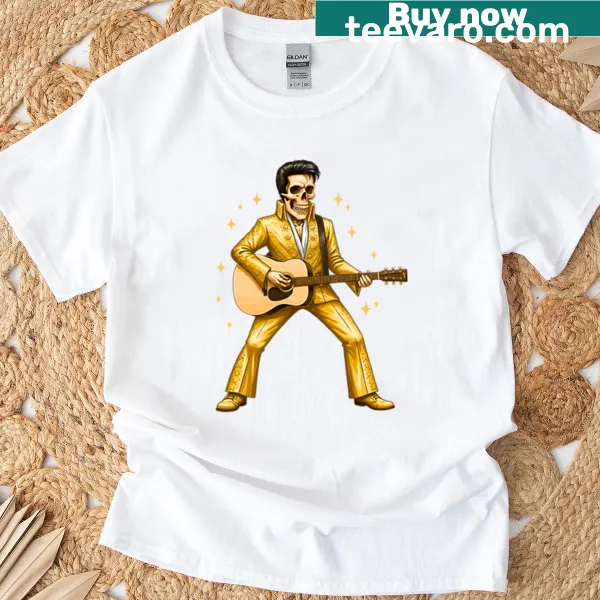 Elvis Presley skull graphic T-shirt in a golden suit