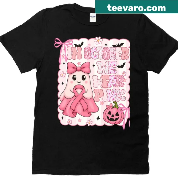 Halloween ghost with pink text for breast cancer awareness