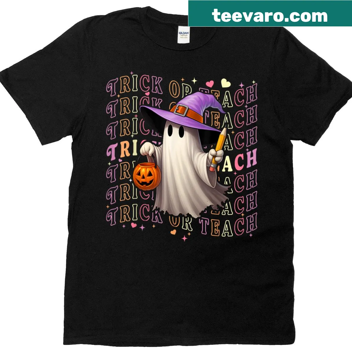 Ghost-themed Halloween T-shirt suitable for teachers and kids — on a men's t-shirt