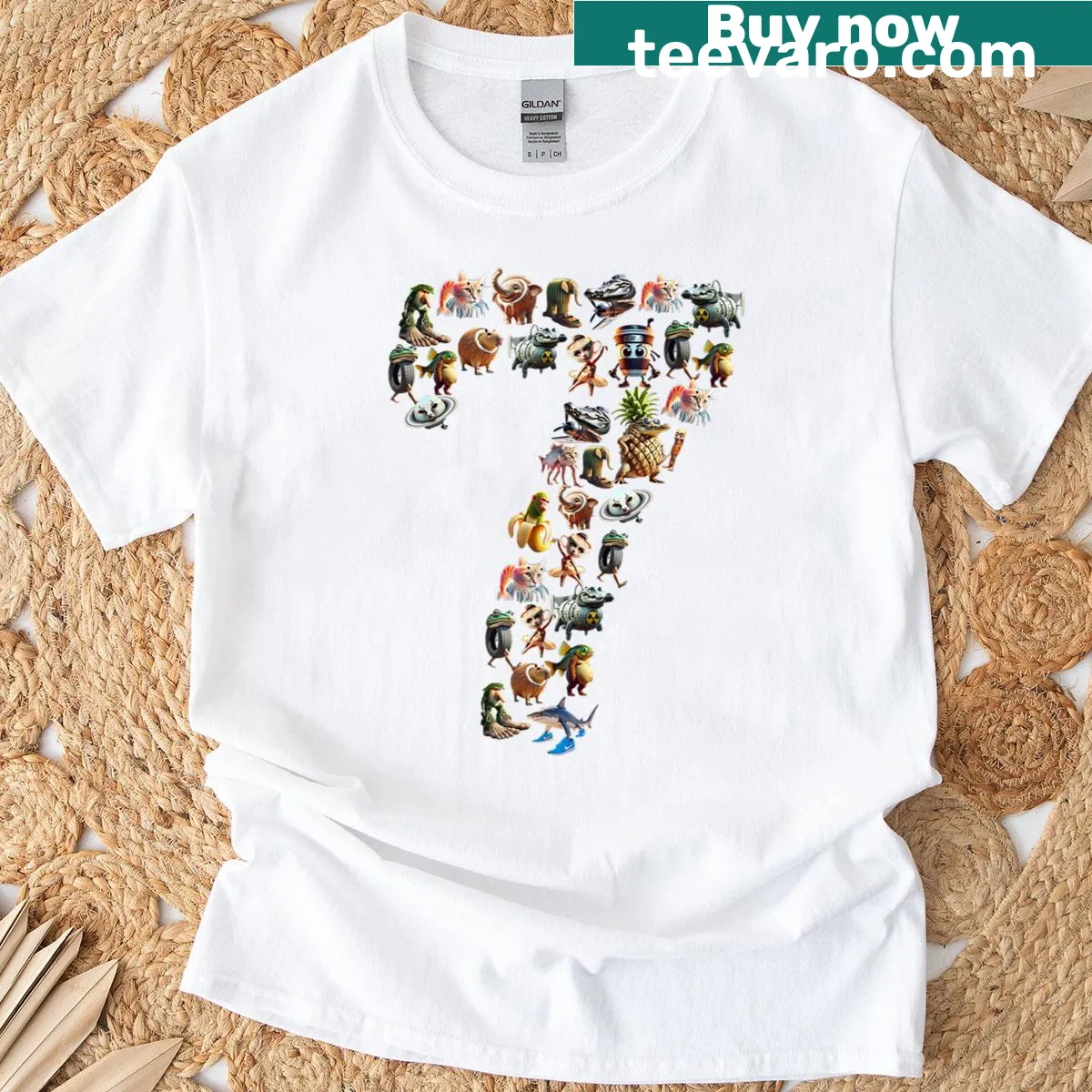 Cartoon meme design for 7th birthday celebration — on a men's t-shirt