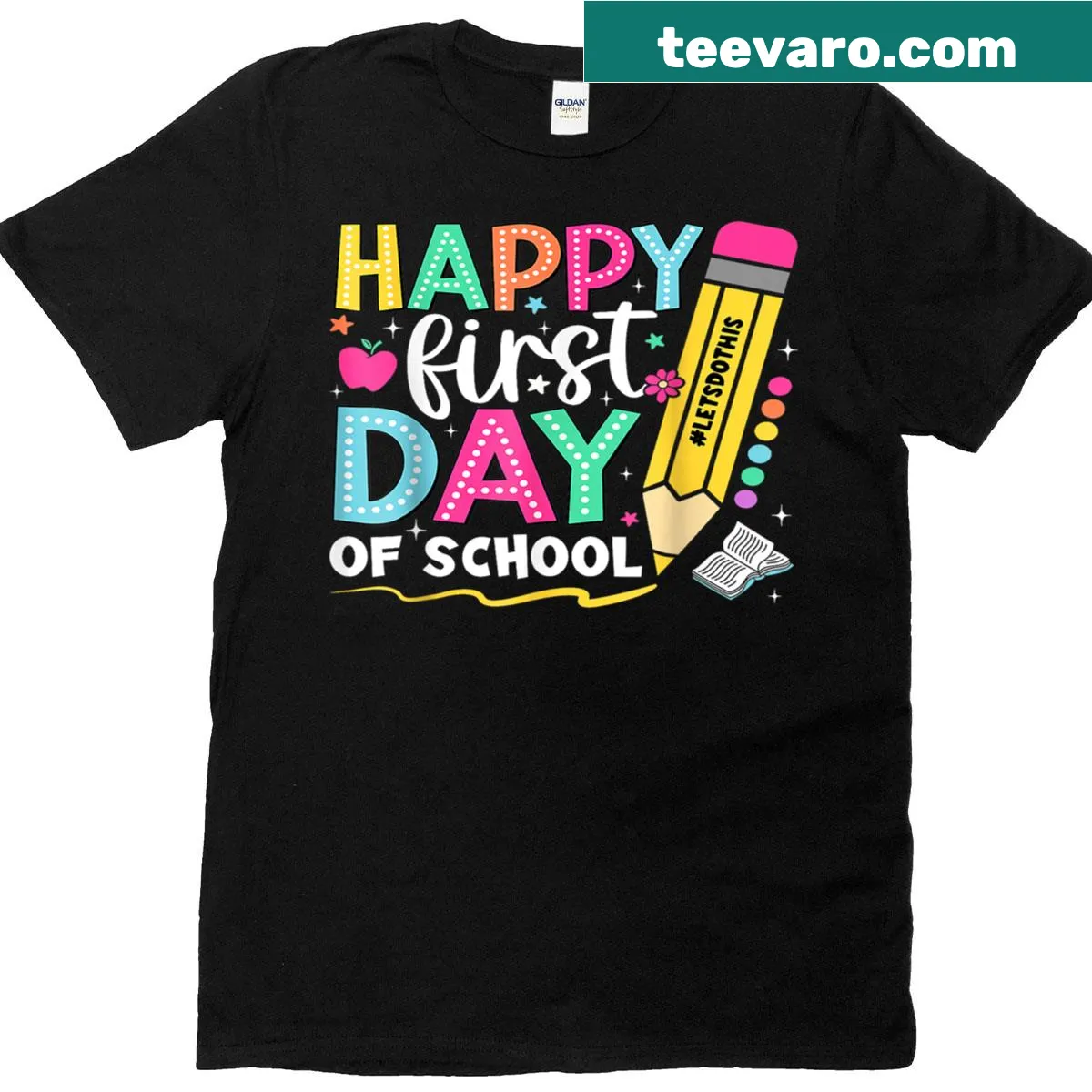 T-shirt celebrating the first day of school with pencil graphic — on a men's t-shirt