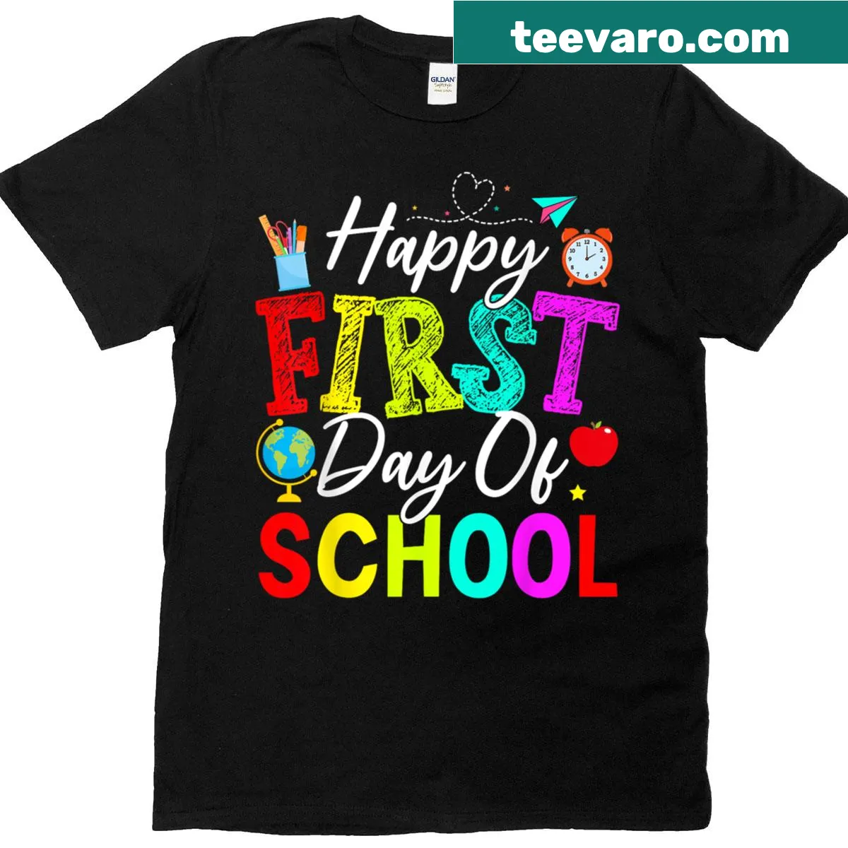 Cheerful t-shirt celebrating the first day of school. — on a men's t-shirt