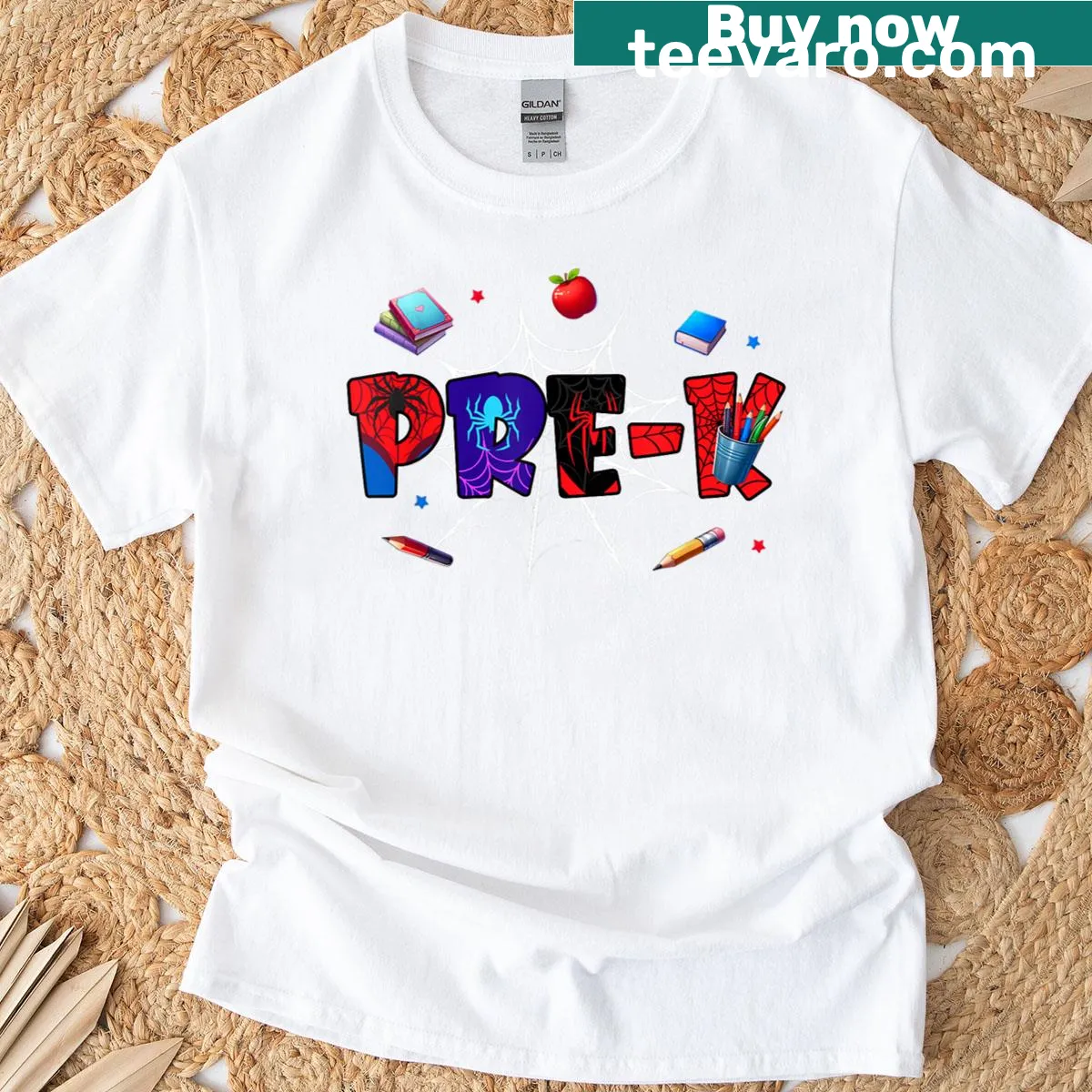 Friendly spider illustration for pre-k students on a back-to-school t-shirt — on a men's t-shirt