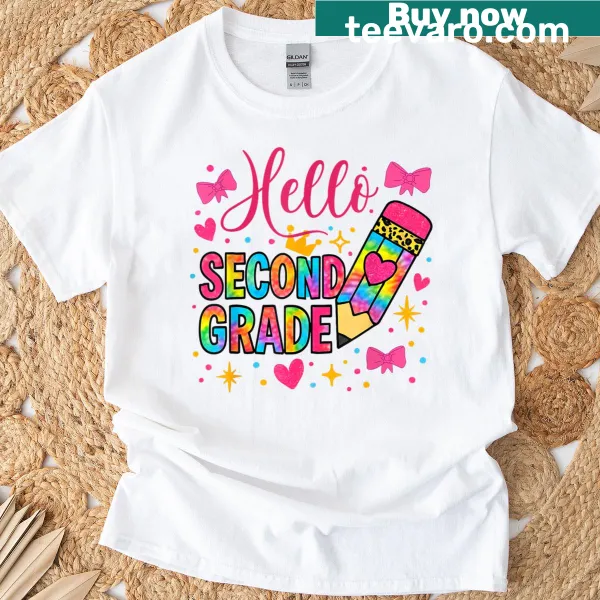 Colorful pencil illustration on a tie-dye back to school shirt