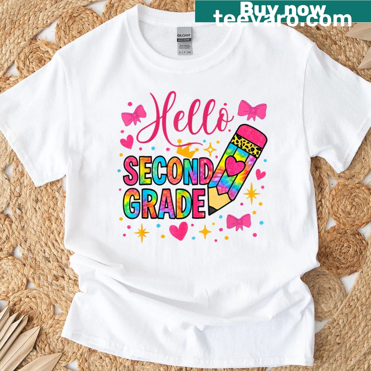 Colorful pencil illustration on a tie-dye back to school shirt — on a men's t-shirt