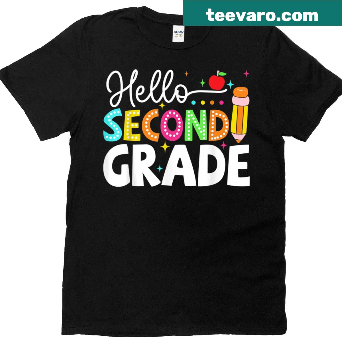Illustrated T-shirt with 'Hello Second Grade Team' for kids — on a men's t-shirt