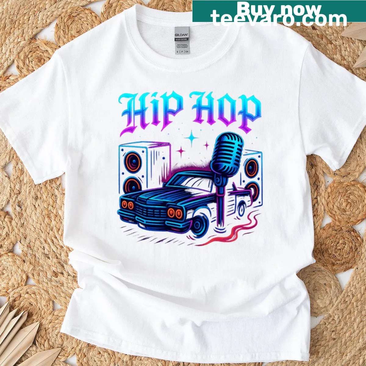 Retro hip hop design featuring a lowrider mic on a stylish t-shirt — on a men's t-shirt