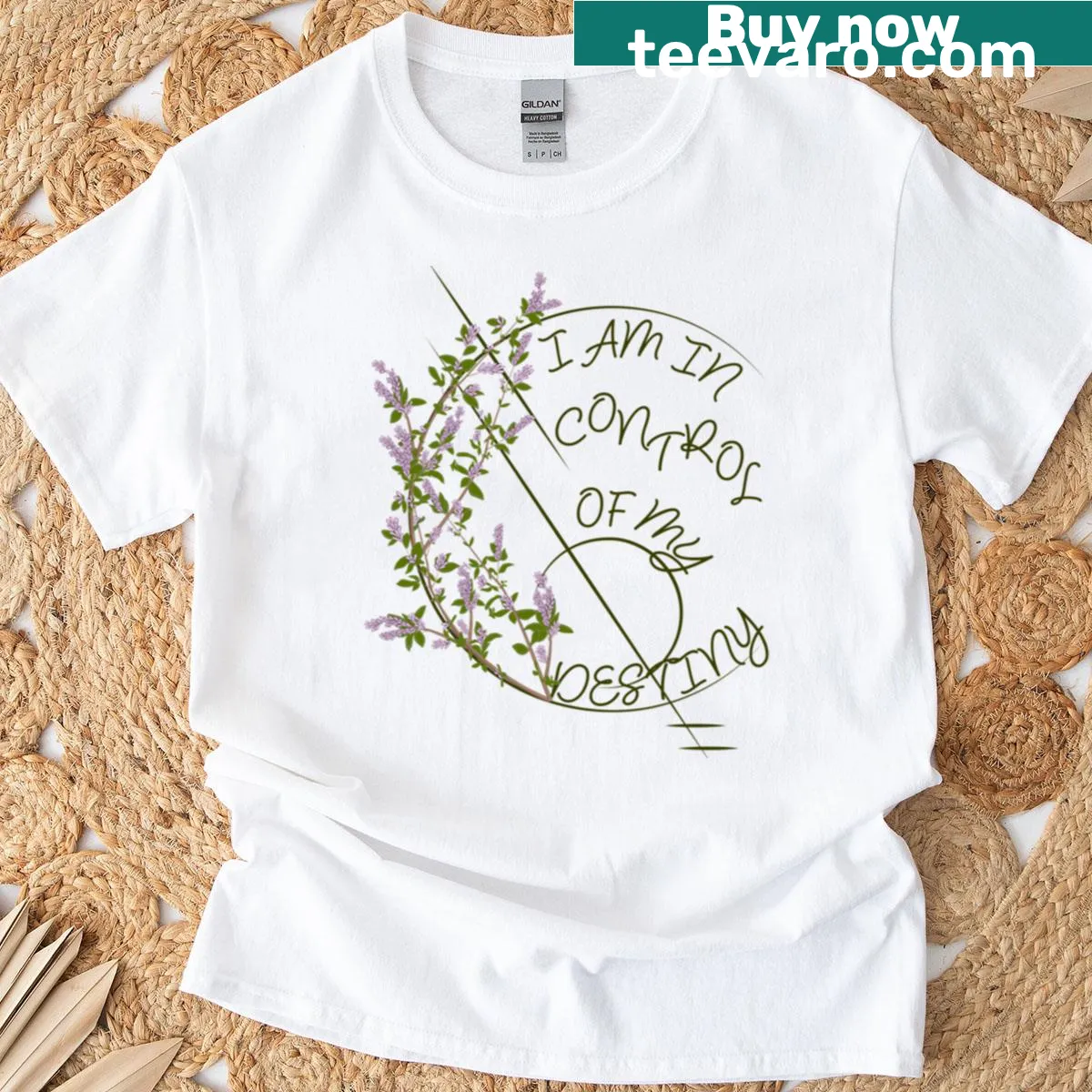 Empowering t-shirt with the phrase 'I Am In Control Of My Destiny' — on a men's t-shirt