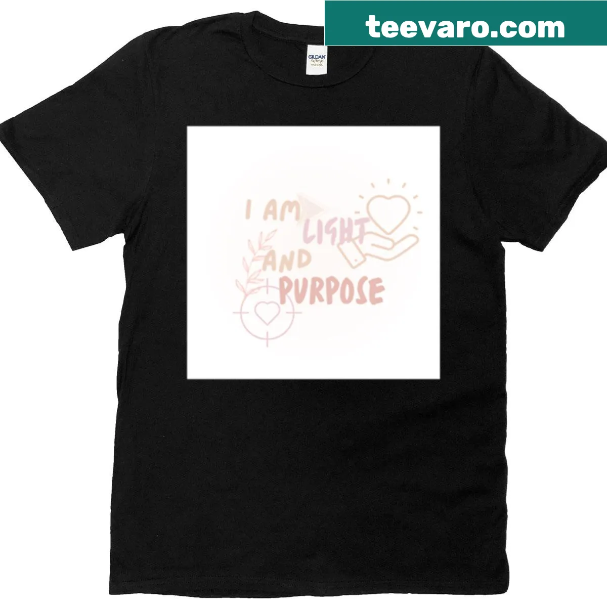 T-shirt with a design of a hand heart and the text 'I Am Light And Purpose' — on a men's t-shirt