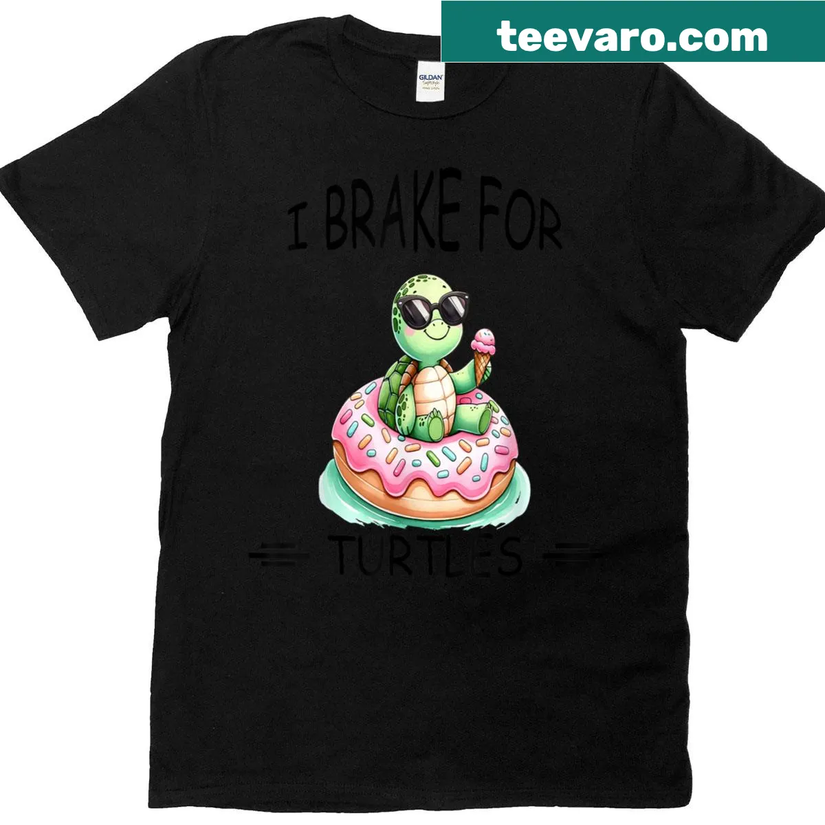 Illustrative t-shirt with the phrase I Brake For Turtles and turtle graphic. — on a men's t-shirt