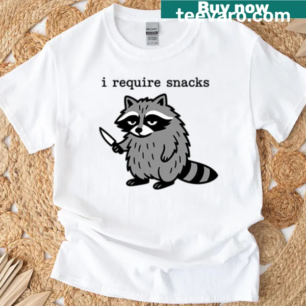 I Require Snacks phrase on a casual T-shirt