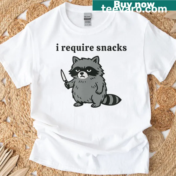 Funny I Require Snacks t-shirt with bold text