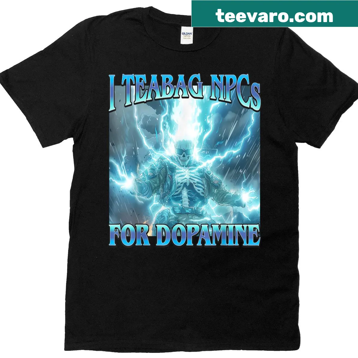 Funny gamer tee with a skeleton graphic and humorous phrase — on a men's t-shirt