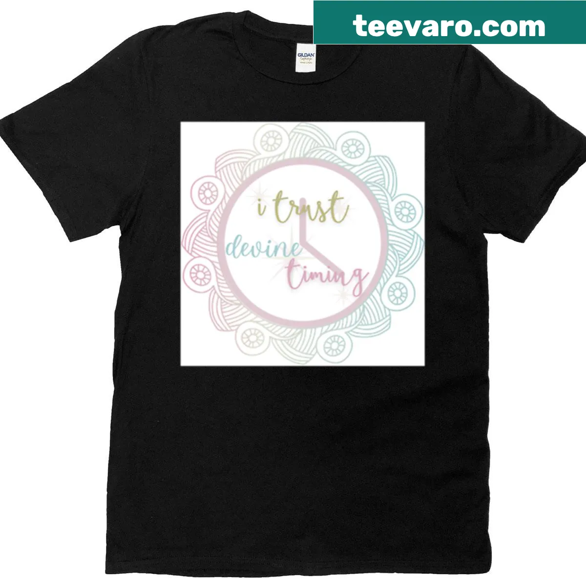 Mystical clock and mandala design with spiritual affirmation in a t-shirt — on a men's t-shirt