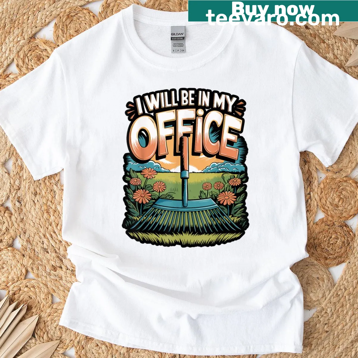 Funny garden-themed office meme t-shirt — on a men's t-shirt