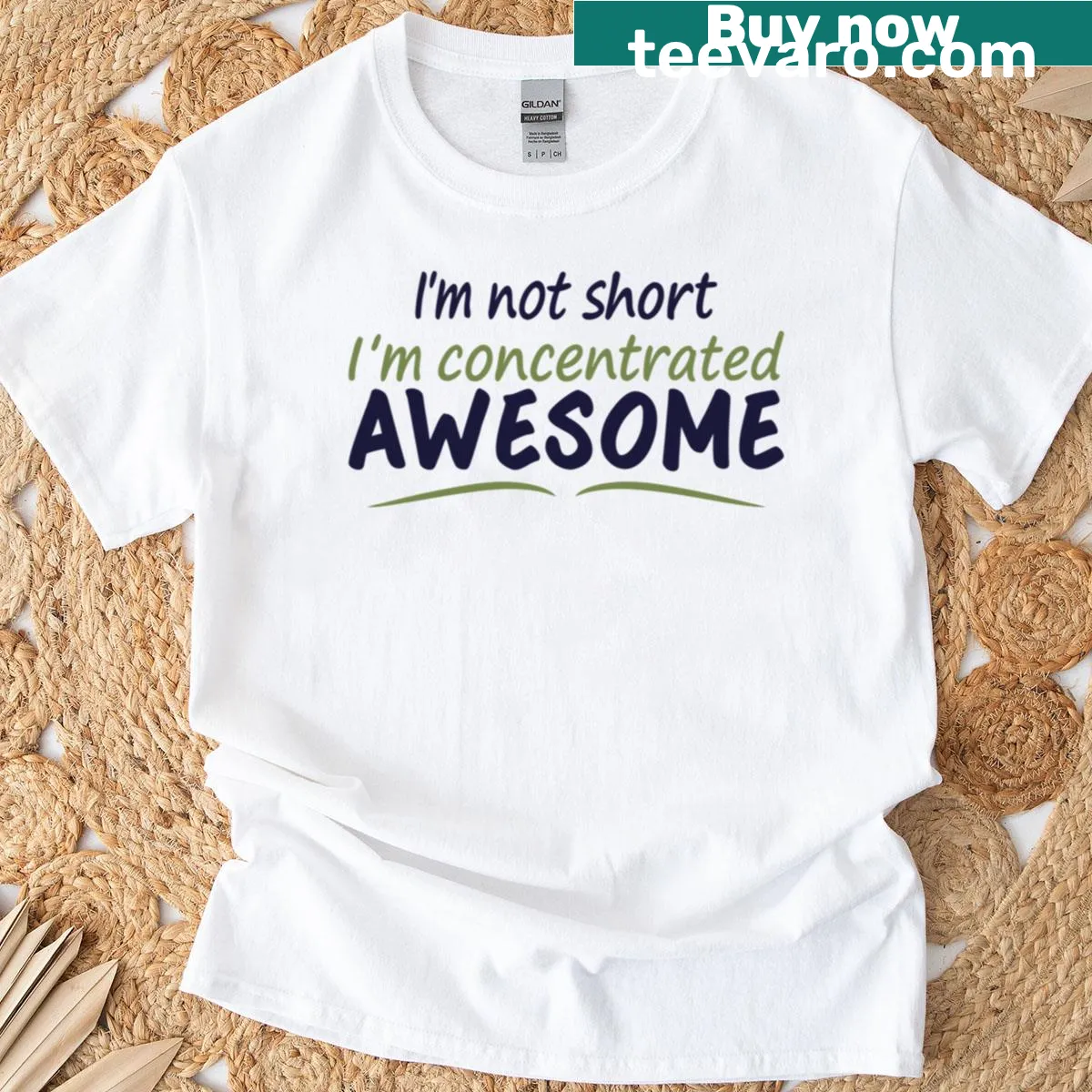 Funny T-shirt for short girls that says I'm Not Short Im Just Concentrated Awesome — on a men's t-shirt