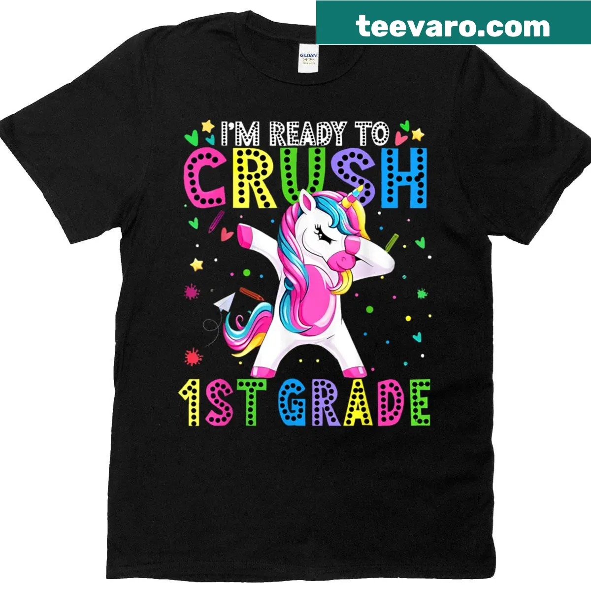 Cute first-grade t-shirt with playful back-to-school design — on a men's t-shirt