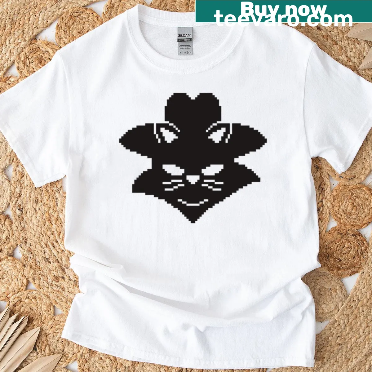 Pixel art of a cat in disguise on a T-shirt — on a men's t-shirt