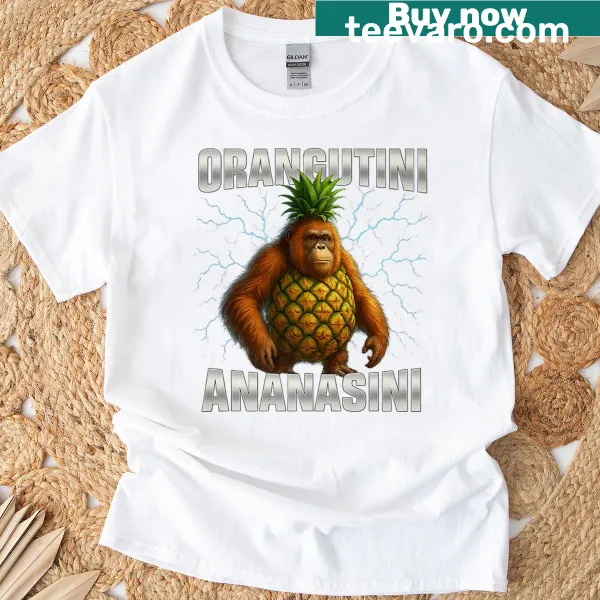 Cartoon monkey with banana and 'Italian Brainrot' text on t-shirt