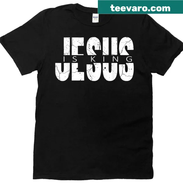 Christian t-shirt with a cross and the words 'Jesus Is King'