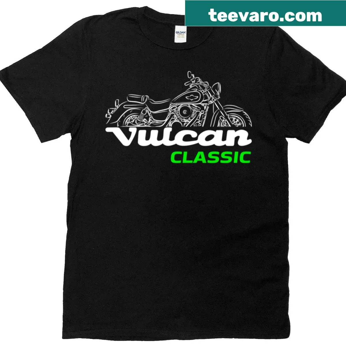 Kawasaki VN1500 motorcycle emblem graphic on a T-shirt — on a men's t-shirt