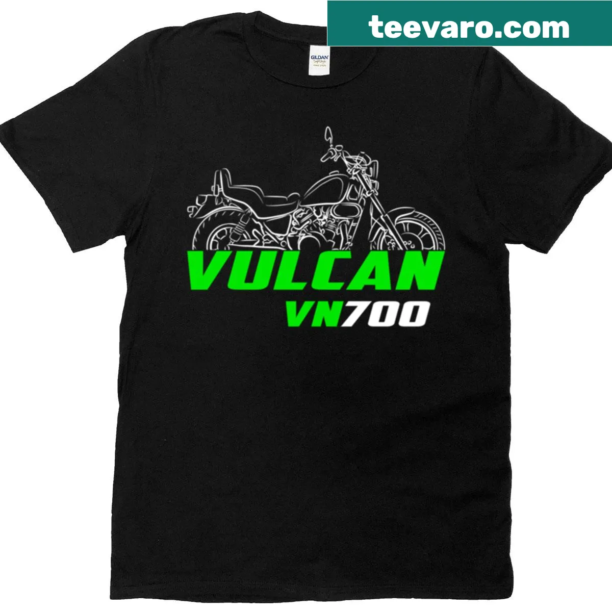 Vintage illustration of Kawasaki Vn700 Vulcan 700 motorcycle on a T-shirt — on a men's t-shirt