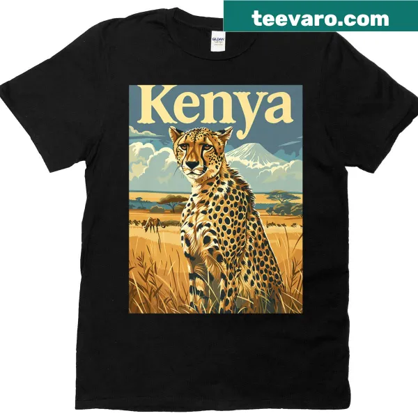 Illustrated cheetah landscape safari art t-shirt.