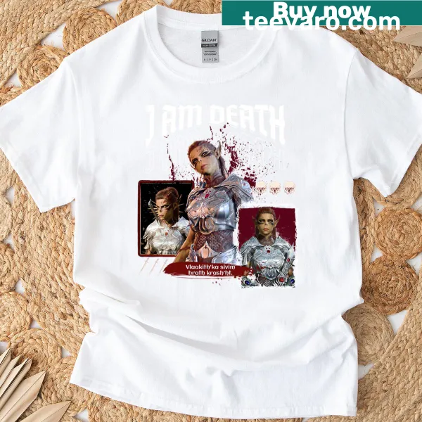 Illustration of Laezel from Baldur's Gate 3 on a T-shirt