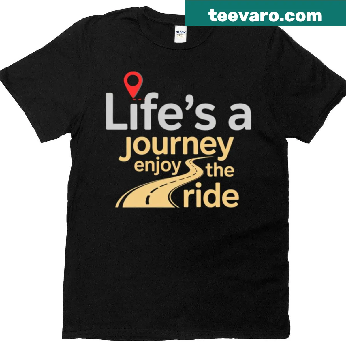 Inspirational typography t-shirt with the phrase 'Life's a Journey, Enjoy the Ride' — on a men's t-shirt