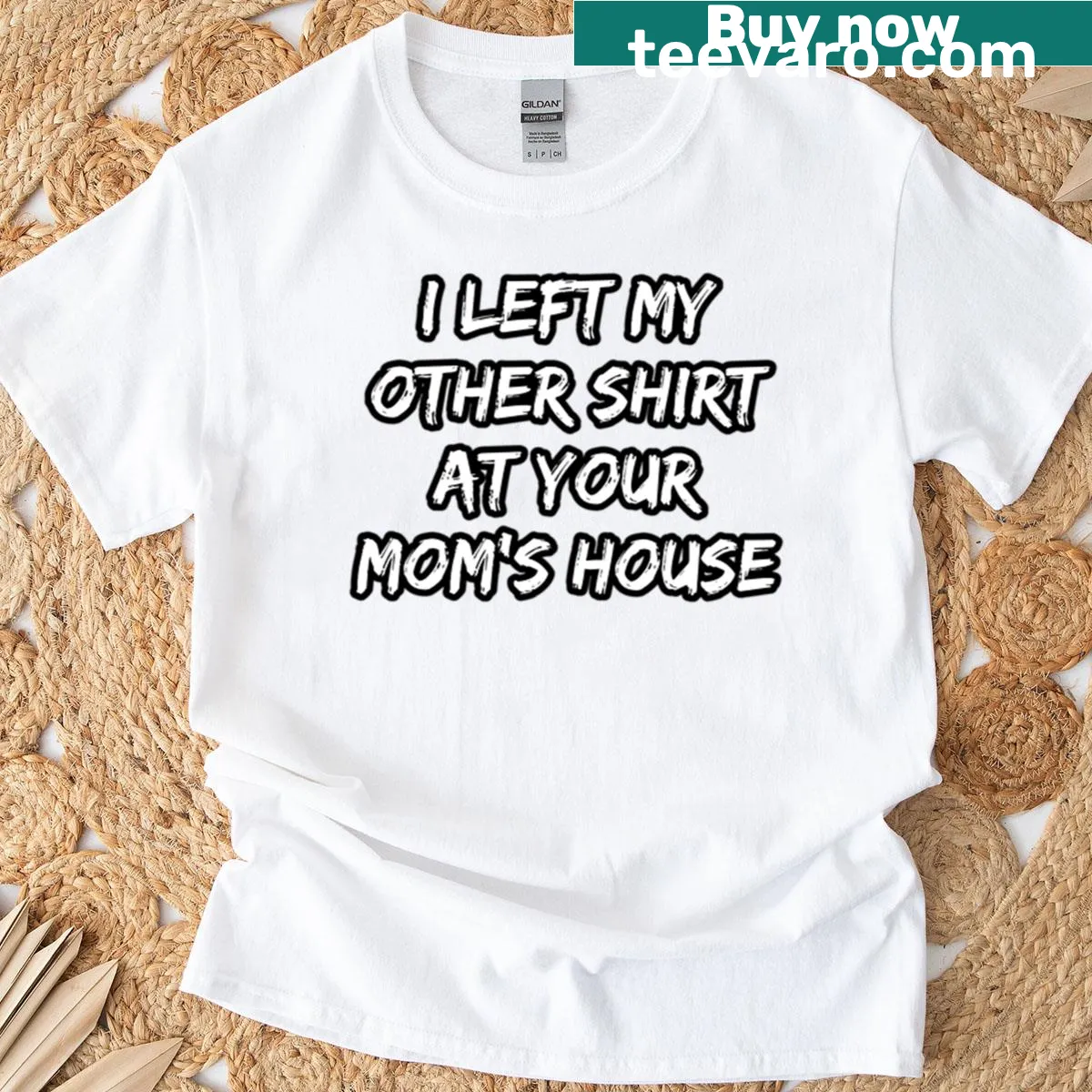 Funny t-shirt featuring the phrase Mom Has The T-shirt in playful typography. — on a men's t-shirt