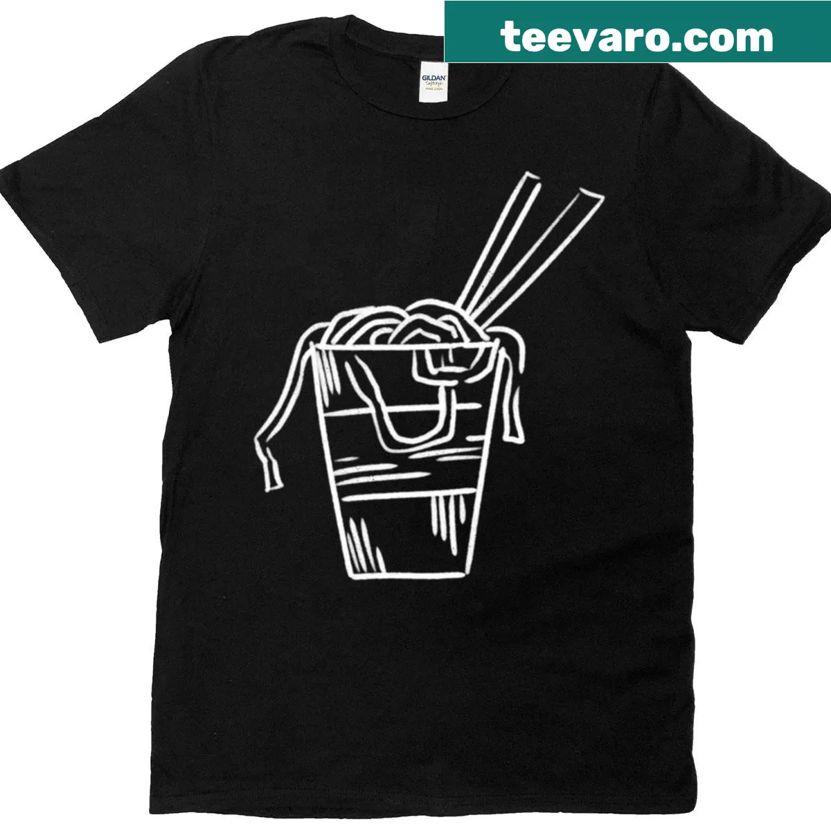 Playful noodle takeout sketch on a fun T-shirt. — on a men's t-shirt