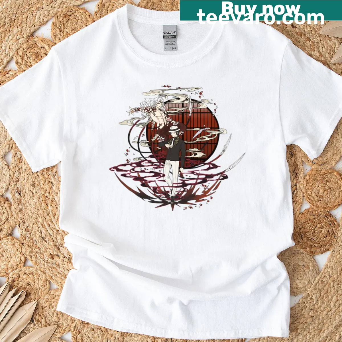 Illustration of Muzan Kibutsuji from anime on T-shirt — on a men's t-shirt