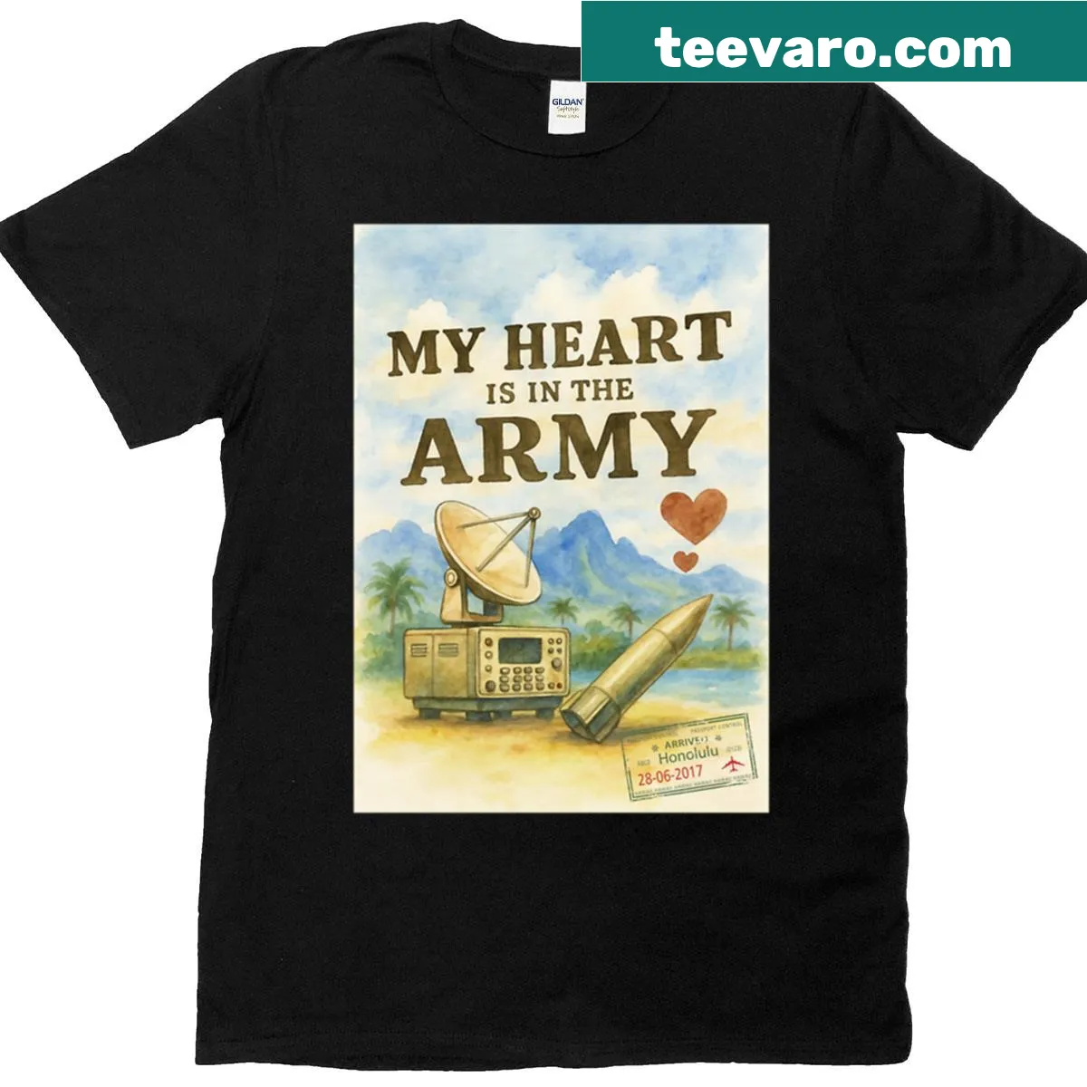 T-shirt with 'My Heart Is In The Army' illustration — on a men's t-shirt